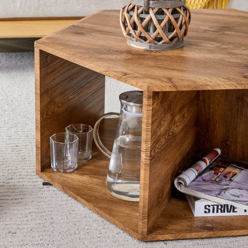 Hexagonal MDF Coffee Table, Characteristic Pattern Stickers, Multi-hole Design To Give More Storage Space, Simple And Convenient Design Makes It Suitable For All Kinds Of Style Scenes