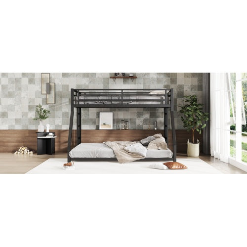 Metal Full XL Over Queen Bunk Bed For Teens And Adults, Noise Reduced No Box Spring Needed, Black