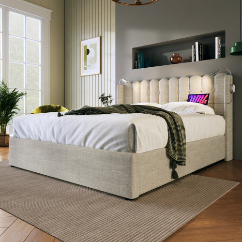 Linen Storage Space Bed Frame With Mattress Size 140cmx200cm