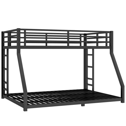 Metal Full XL Over Queen Bunk Bed For Teens And Adults, Noise Reduced No Box Spring Needed, Black