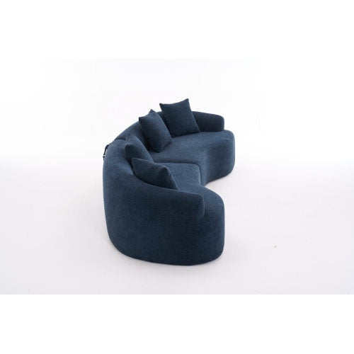 LY-025 COMPRESSION SOFA4 Seater Blue Sofa With Wood Grain Chenille Fabric, 30D ,60 Hardness Full Sponge,4 Pillows For Living Room, Home Furniture Sleeper Sectional Sofa For Apartment