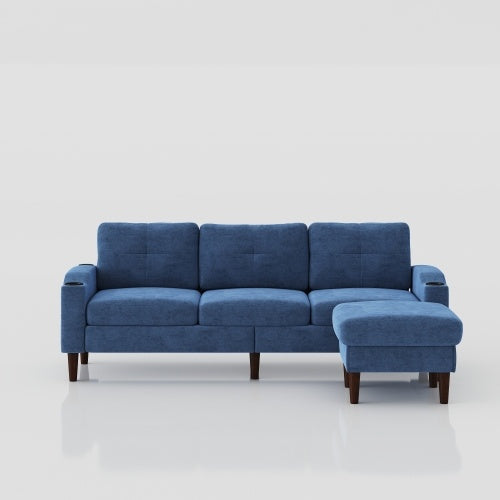 Convertible Combination Sofa Sofa L-Shaped Sofa With Storage Cabinet Footstool, Living Room Navy Blue Sofa, Living Room Bedroom Office Small Space 3-Seater Combination Sofa