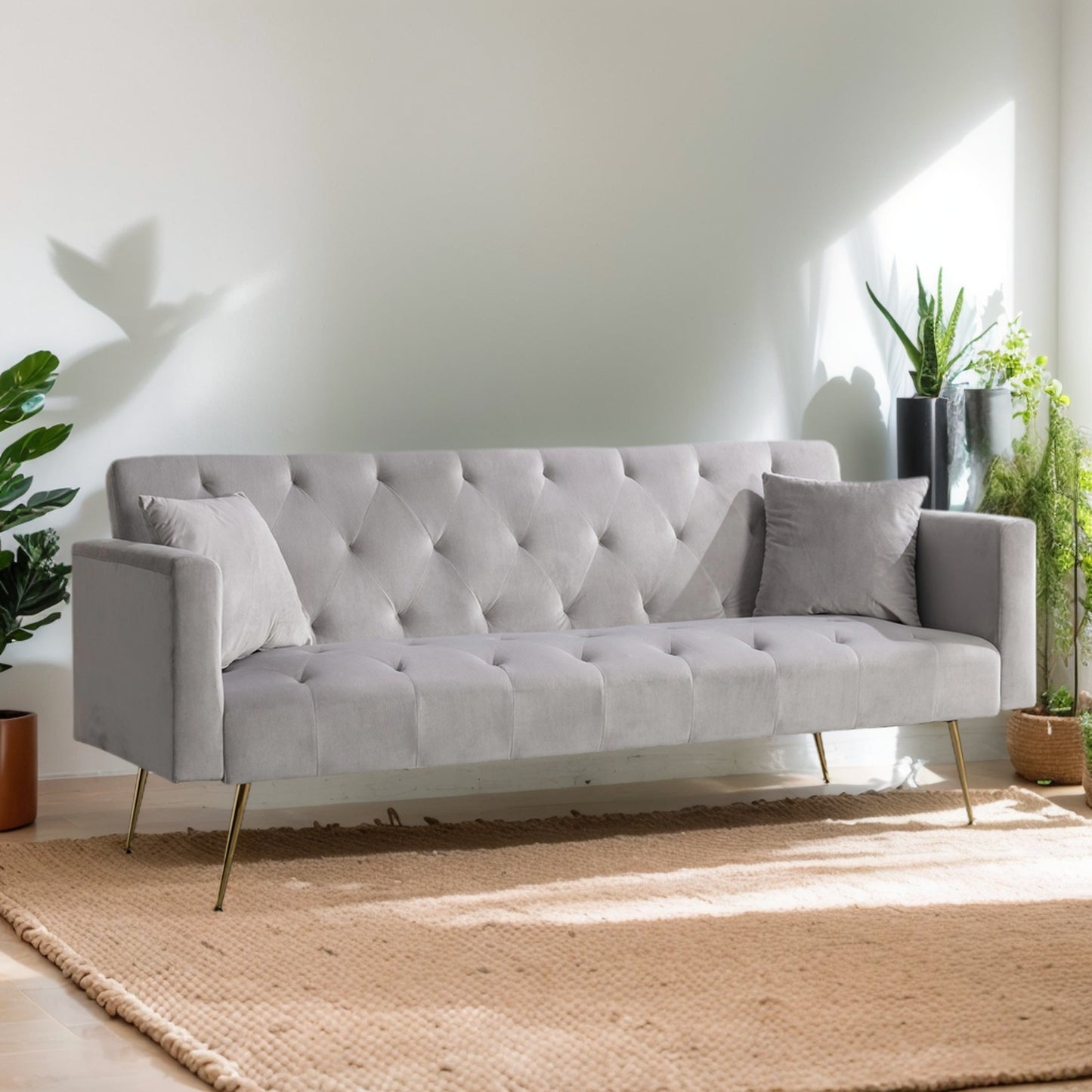 Modern Velvet Sofa Bed Folding Futon For Lving Room