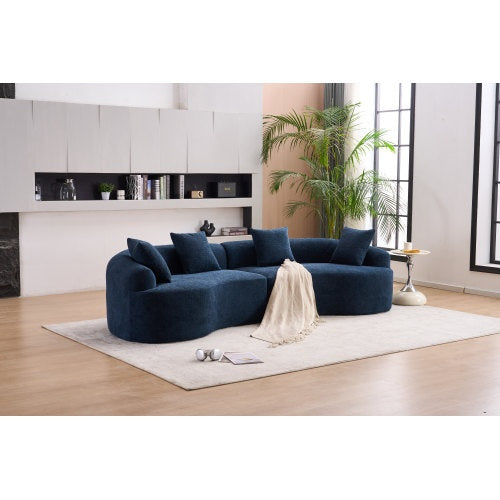 LY-025 COMPRESSION SOFA4 Seater Blue Sofa With Wood Grain Chenille Fabric, 30D ,60 Hardness Full Sponge,4 Pillows For Living Room, Home Furniture Sleeper Sectional Sofa For Apartment