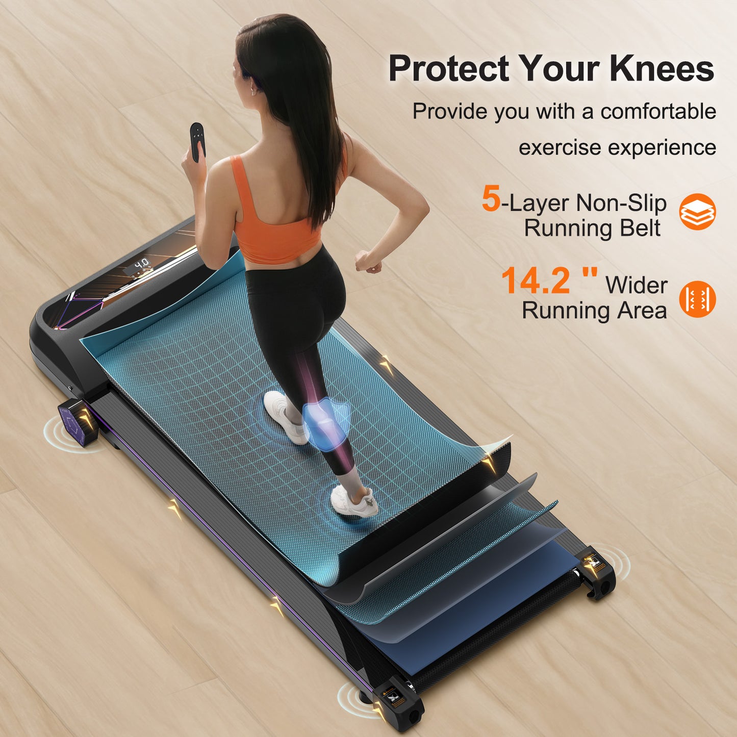 Walking Pad Under Desk Treadmill For Home Office -2.5HP Walking Treadmill 0.5-4MPH Capacity Treadmill For Walking Running Remote Control Batteries