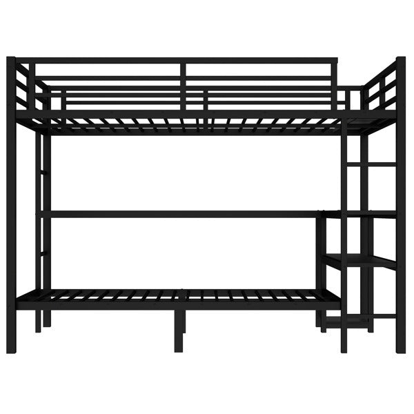 Full Sized Enlarged Bunk Bed With Desk And Shelf, Can Be Placed In Multiple Positions, Equipped With LED And USB, Black