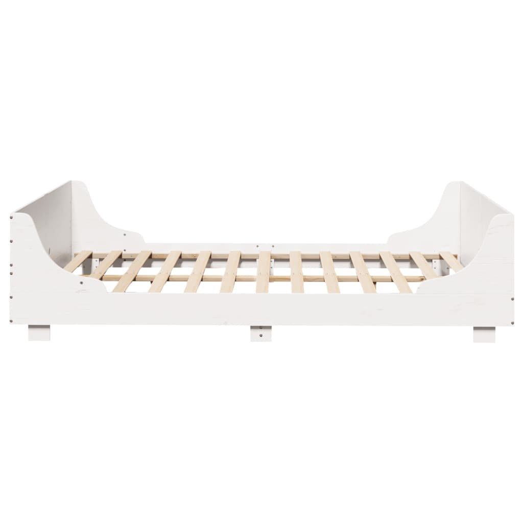 vidaXL Cadru de pat fără saltea, alb, 135x190 cm, lemn masiv de pin