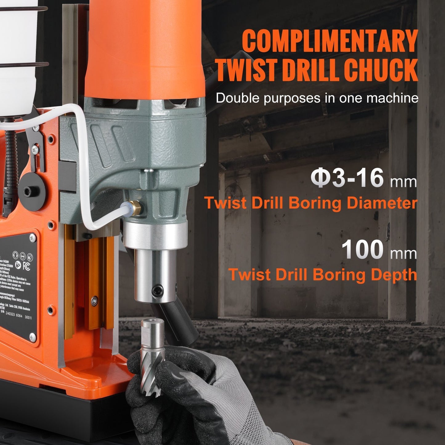 VEVOR Magnetic Drill, 1450W  Boring Diameter, 12500N 850 RPM Portable Electric Mag Drill Press, Drilling Machine For Any Surface Home Improvement Industry Railway