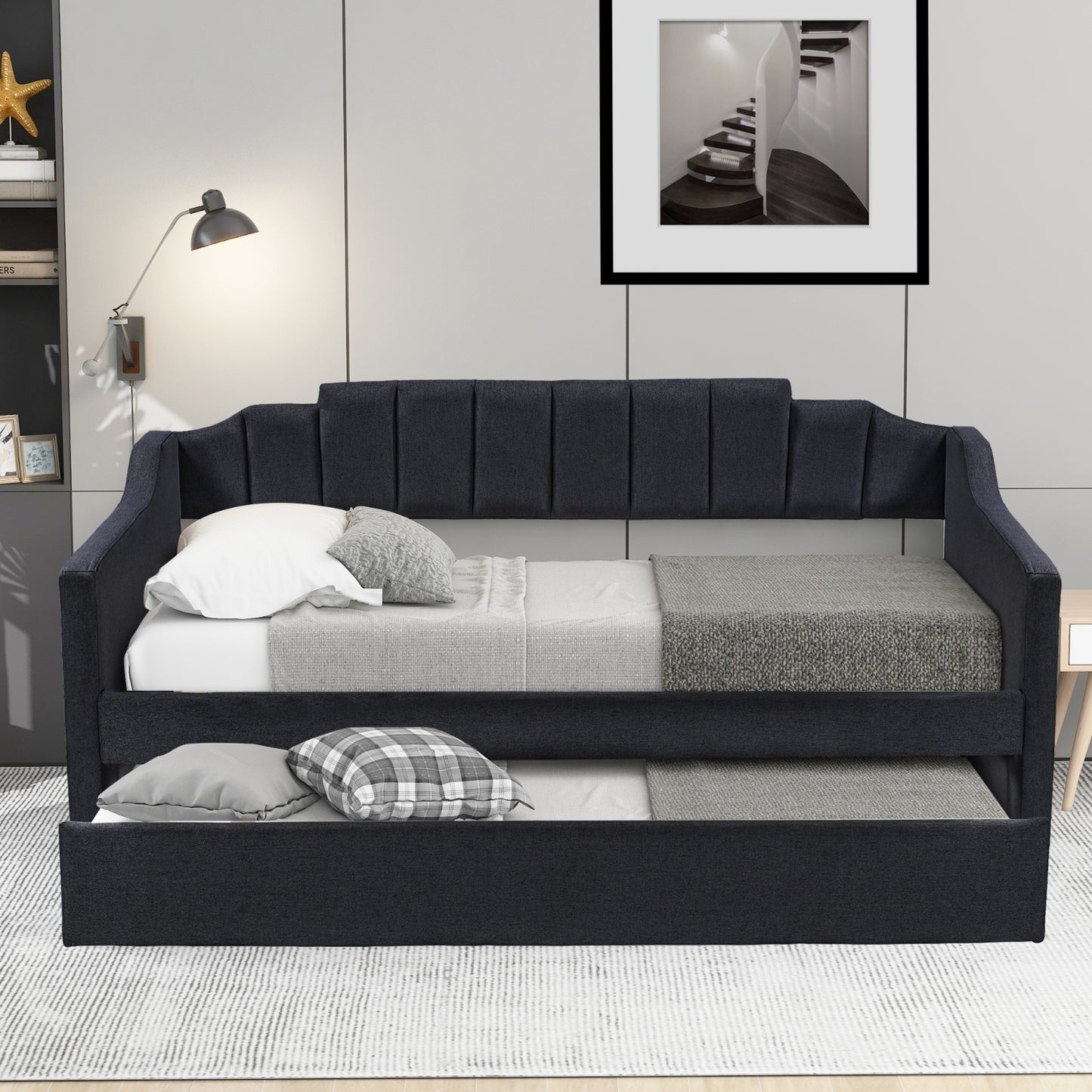 Upholstered Twin Daybed With Trundle,Black