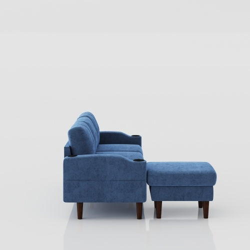 Convertible Combination Sofa Sofa L-Shaped Sofa With Storage Cabinet Footstool, Living Room Navy Blue Sofa, Living Room Bedroom Office Small Space 3-Seater Combination Sofa