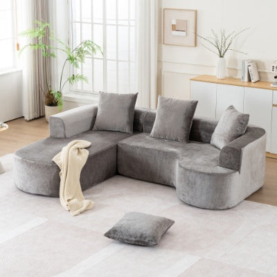 Modular Sectional Sofa With L-Shape Chaise,Cloud Sectional Modern Sleeper Couch With Deep Seat,Sponge Compression Sofas No Assembly Required Grey-Corduroy Fabric