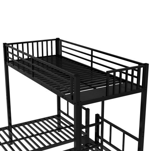 Twin Over Twin & Twin Bunk Beds For 3, Twin XL Over Twin & Twin Bunk Bed Metal Triple Bunk Bed, Black