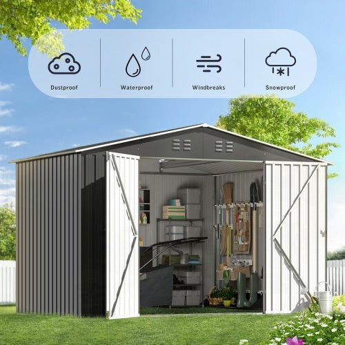 Outdoor Sheds 8FT X 10FT Outdoor Storage Clearance, Metal Anti-Corrosion Utility Tool House With Lockable Door & Shutter Vents, Waterproof Storage Garden Shed For Lawn Patio