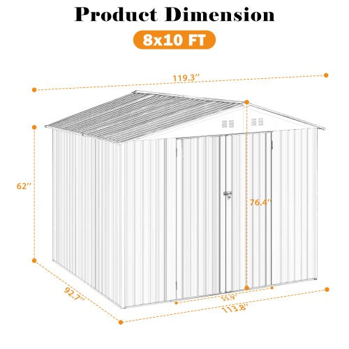 Outdoor Sheds 8FT X 10FT Outdoor Storage Clearance, Metal Anti-Corrosion Utility Tool House With Lockable Door & Shutter Vents, Waterproof Storage Garden Shed For Lawn Patio