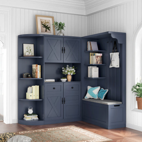 Multifunctional Left-right Combination Hall Cabinet Can Be Used Separately With Storage And 4 Hooks, Storage Cabinet Hall Tree 2 In 1 For Living Room, Kitchen And Hallway,antique Beige