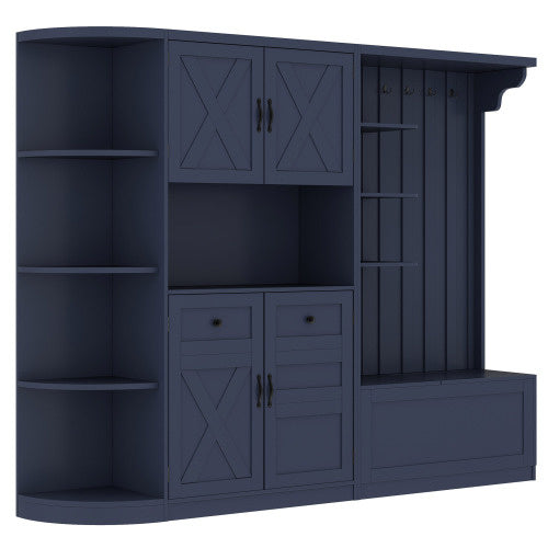 Multifunctional Left-right Combination Hall Cabinet Can Be Used Separately With Storage And 4 Hooks, Storage Cabinet Hall Tree 2 In 1 For Living Room, Kitchen And Hallway,antique Beige