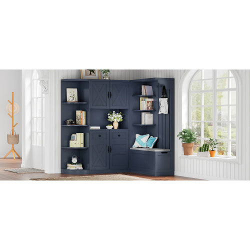 Multifunctional Left-right Combination Hall Cabinet Can Be Used Separately With Storage And 4 Hooks, Storage Cabinet Hall Tree 2 In 1 For Living Room, Kitchen And Hallway,antique Beige