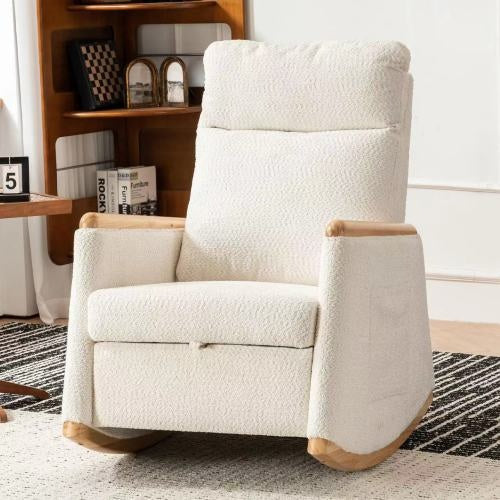 Accent Rocking Chair With Footrest High Back Rubber Wood Rocking Legs Bedroom Living Space 38.6D X 26.8W X 40.6H Inch