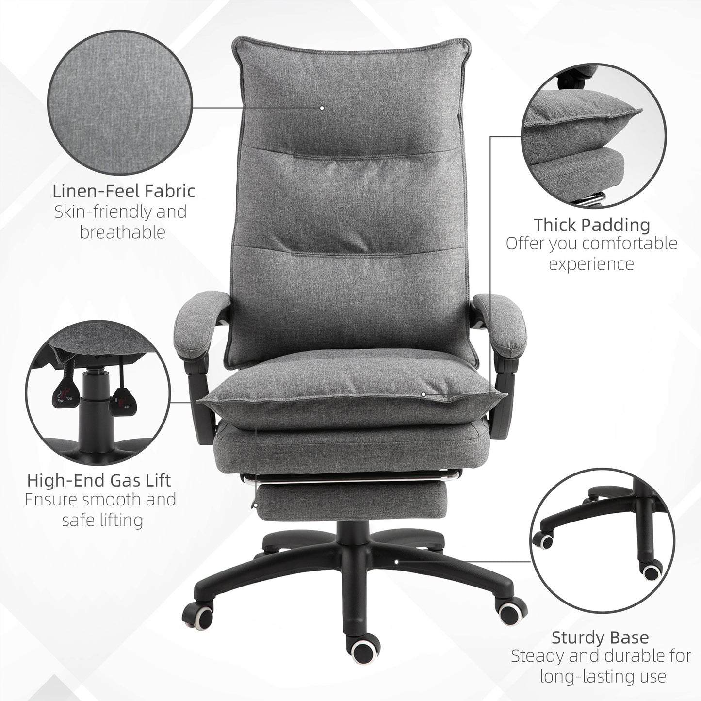 Vinsetto Executive Office Chair, 360 Swivel, Adjustable Recliner With Retractable Footrest, Gray
