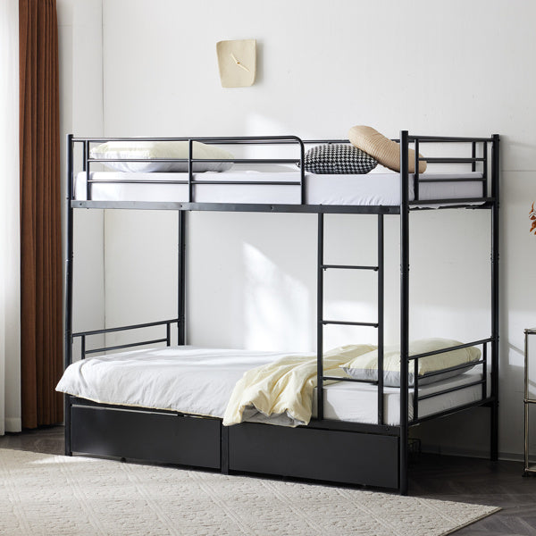 Double Decker Bunk Bed With Drawers Black, Detachable Twin Bed