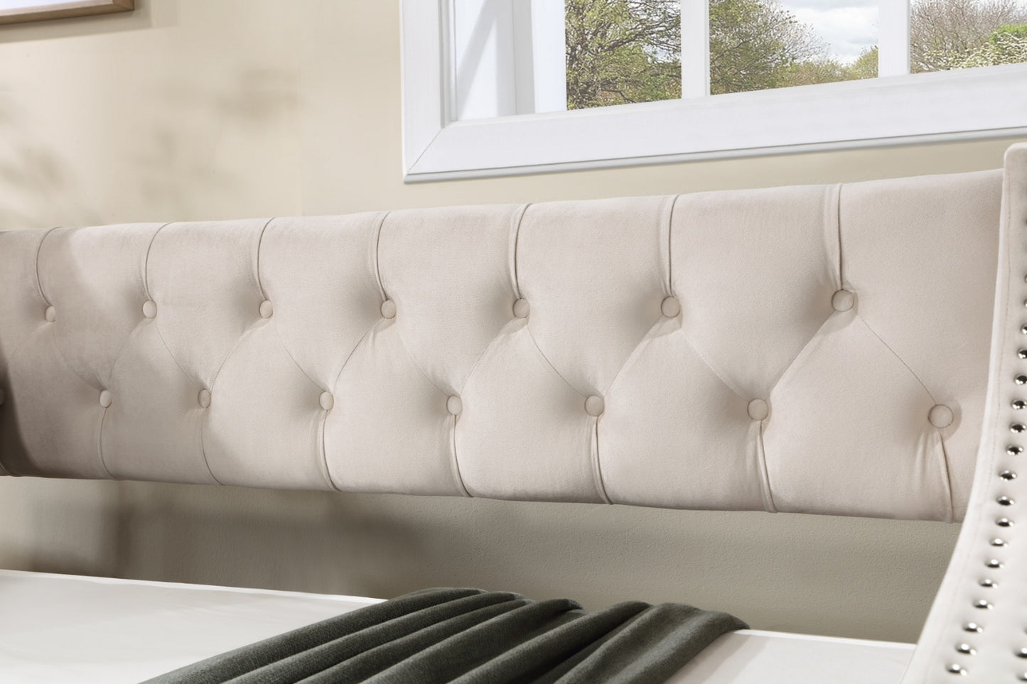 Daybed With Trundle Upholstered Tufted Sofa Bed, With Button And Copper Nail On Arms Full Size Beige
