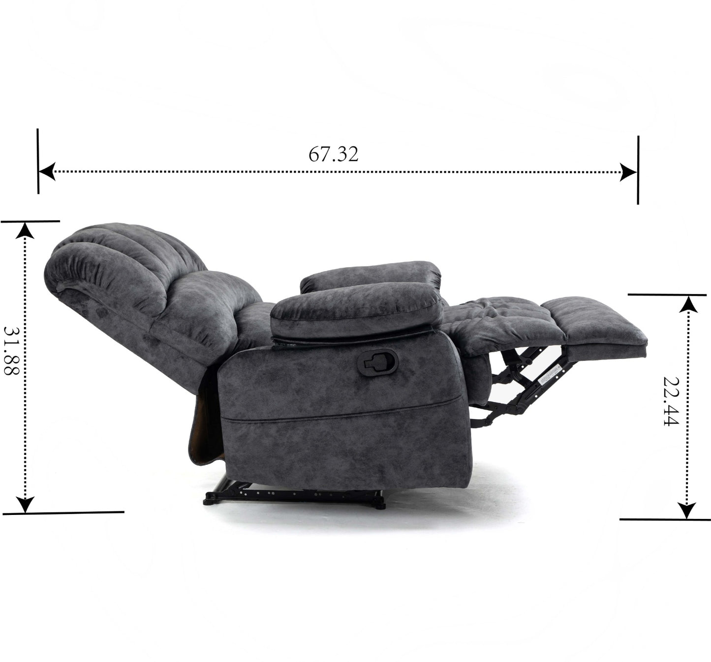 Large Manual Recliner Chair In Fabric For Living Room, Gray