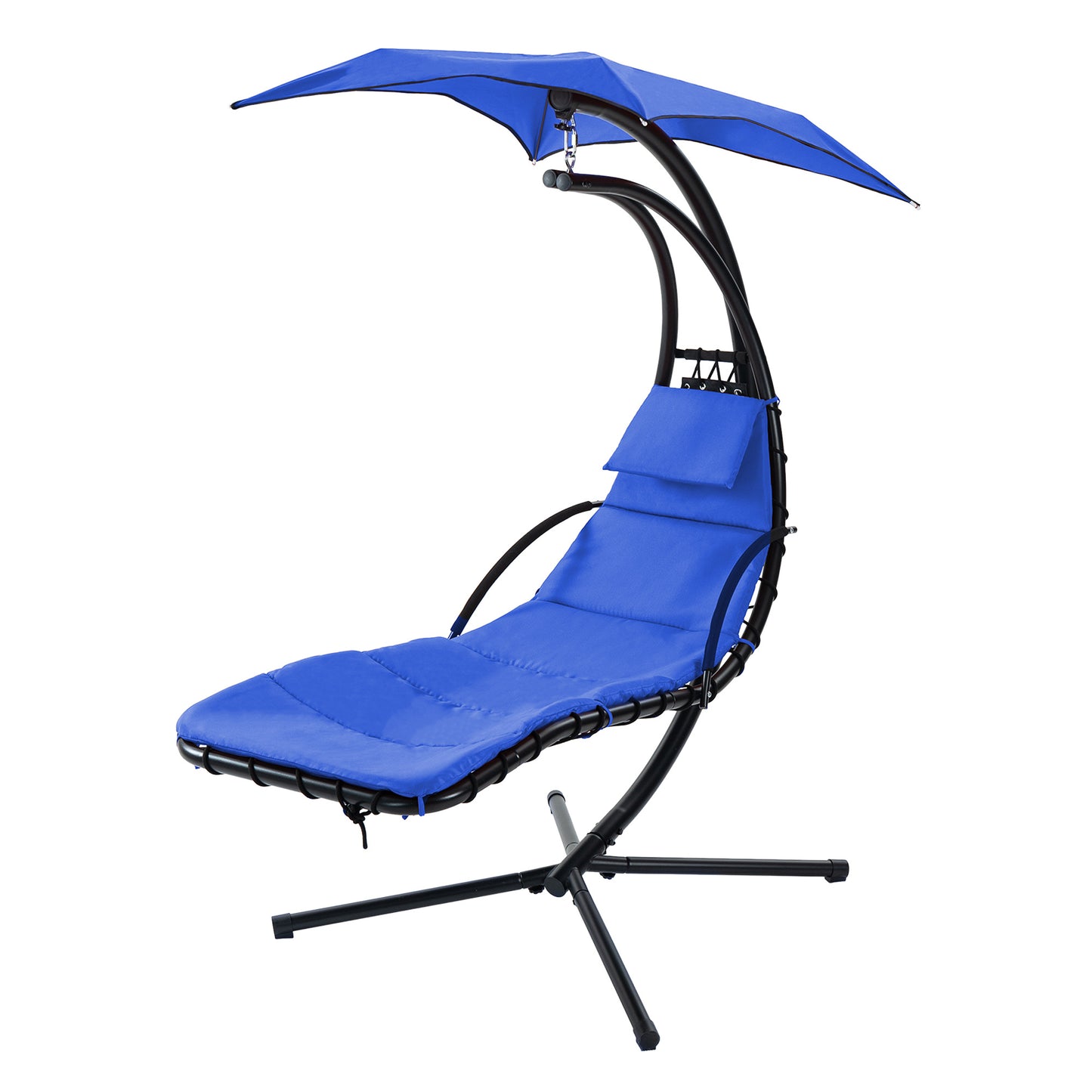 Hanging Chaise Lounger With Removable Canopy, Outdoor Swing Chair With Built-in Pillow, Hanging Curved Chaise Lounge Chair Swing For Patio Porch Poolside, Hammock Chair With Stand