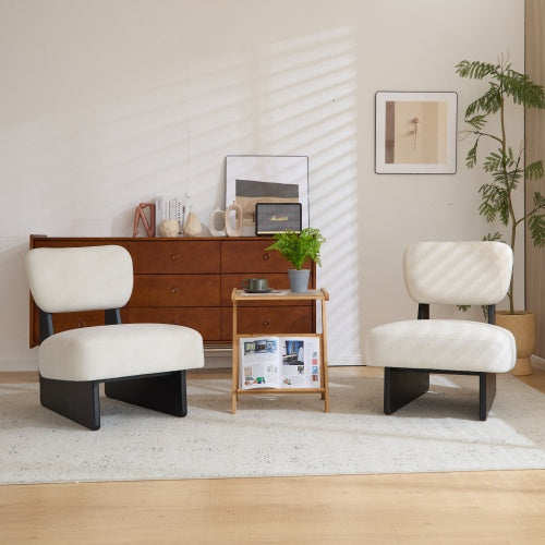 Set Of 2 Modern Beige Lounge Chair With Polyester Upholstery, Sturdy Black Wood Base, Minimalist Design, Stylish And Comfortable Accent Seating For Living Room, Bedroom, Or Office