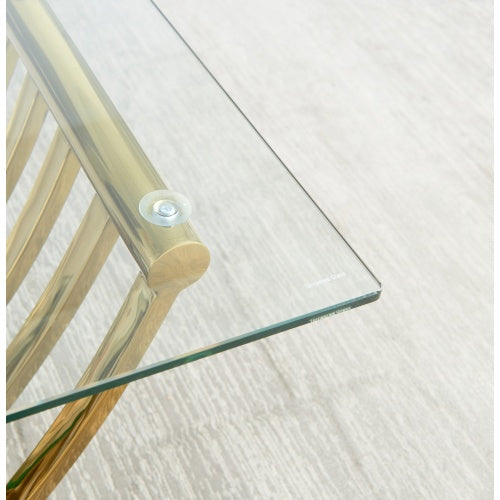 47 Rectangle Modern Stainless Steel Coffee Table, Double-Layer Clear Tempered Glass Coffee Table, Center Table Table With Storage, For Living Room Home Office, Easy Assembly, Gold