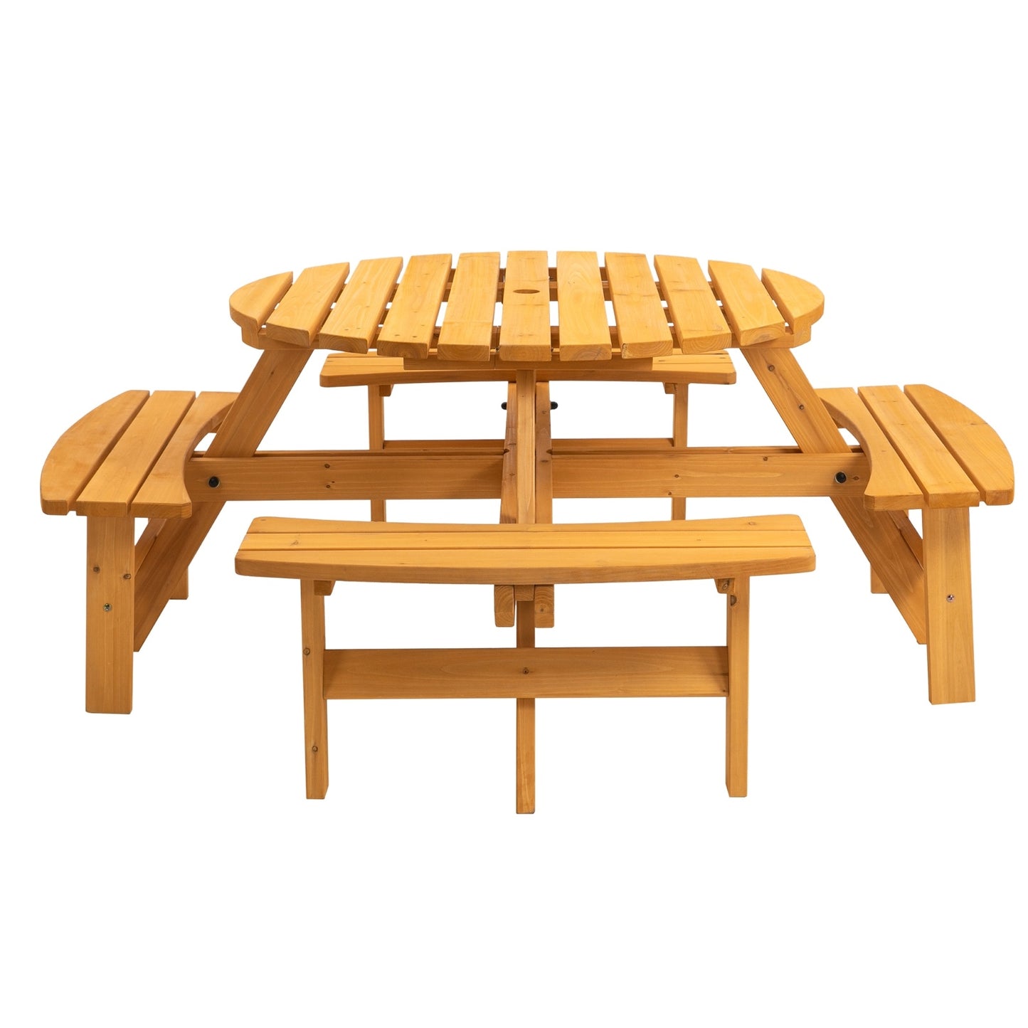 8 Person Wooden Picnic Table Outdoor Camping With 4 Built-in Benches