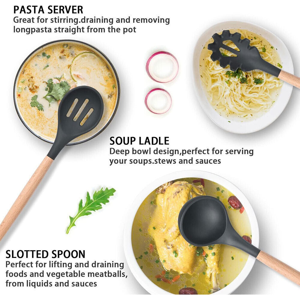 12Pcs Kitchen Utensils Set Silicone Cooking Nonstick Spatula Turner Spoon Tools