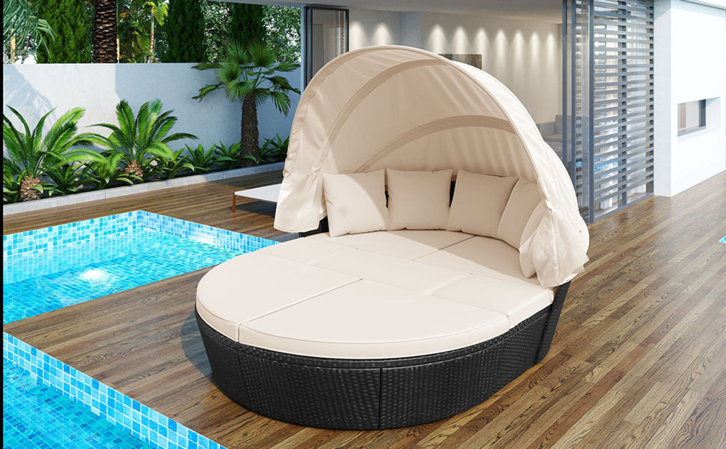 Circular Outdoor With Retractable Canopy Willow Bath Bed