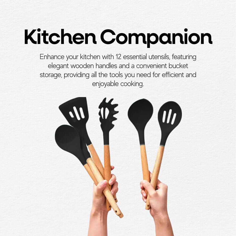 12Pcs Kitchen Utensils Set Silicone Cooking Nonstick Spatula Turner Spoon Tools