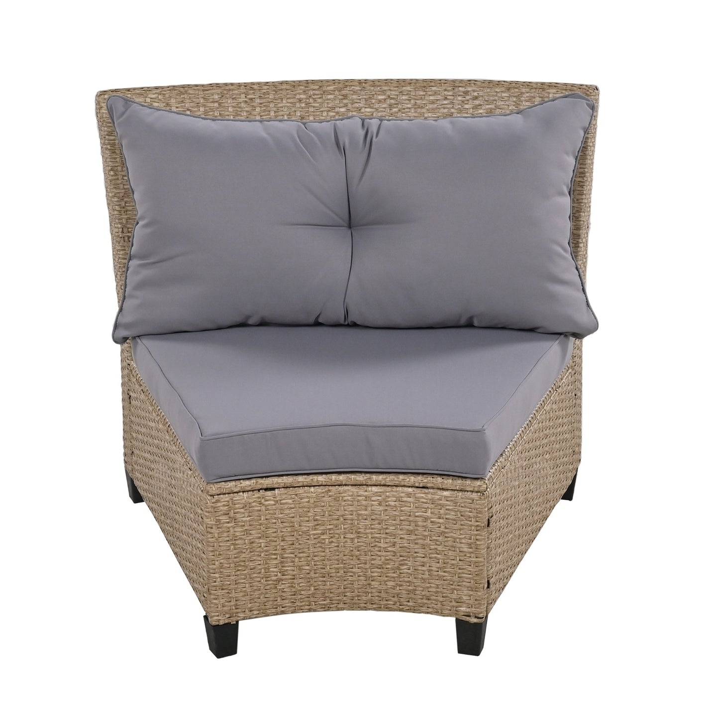 U Style 6-Person Fan-Shaped Rattan Set With Cushions Table