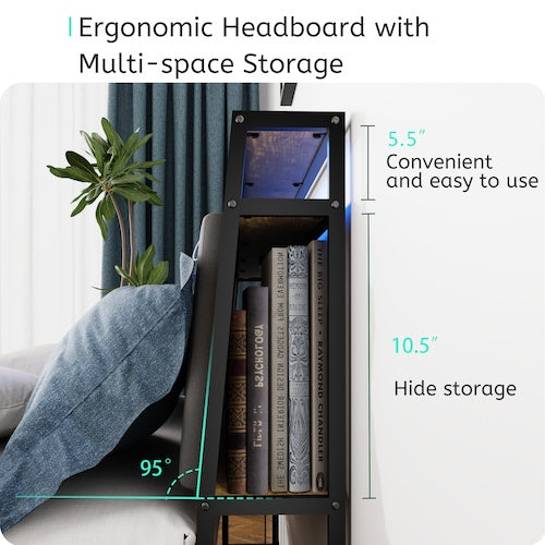 Full Bed Frame With Storage, Ergonomic Headboard, Bed Frame With 2 Storage Drawers, Built In Charging Station & LED, Outlets & USB, Full Size, Noise Free, No Box Spring Needed, Rustic Brown