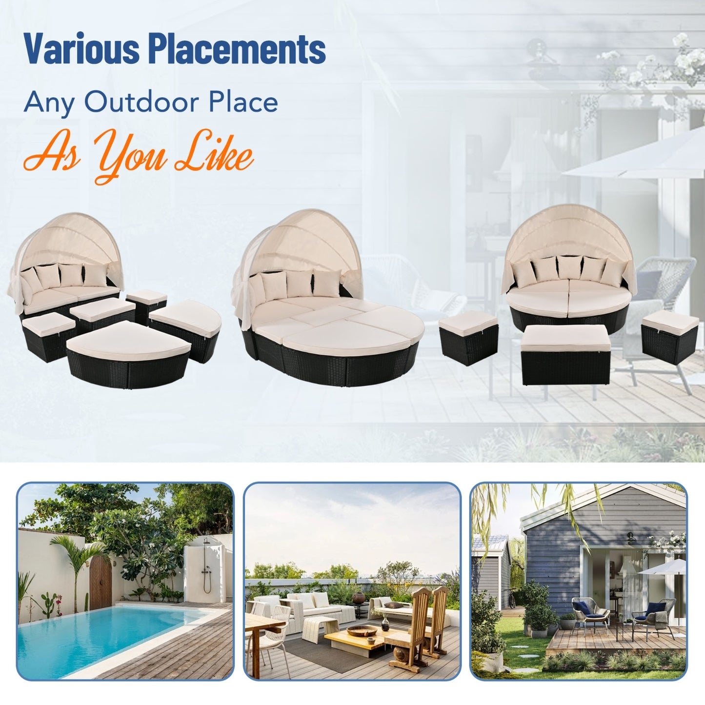 Circular Outdoor With Retractable Canopy Willow Bath Bed