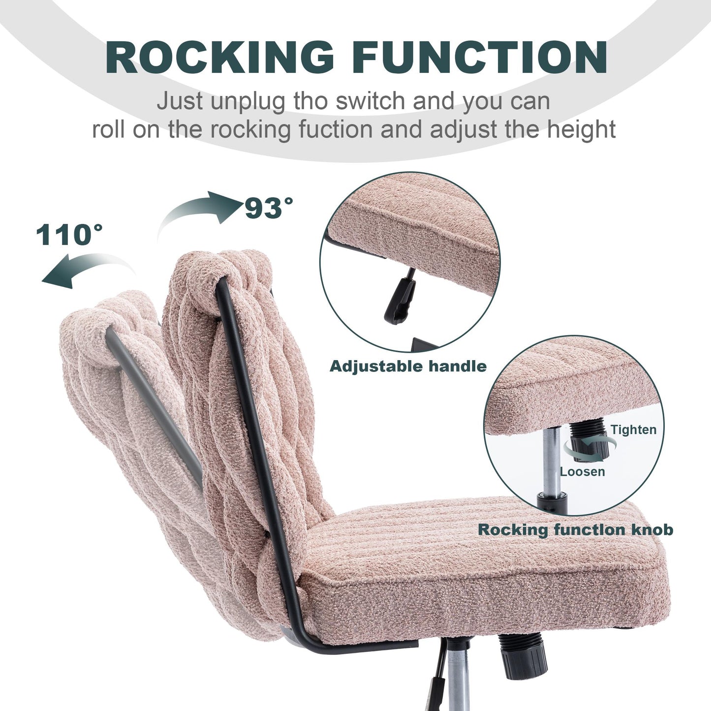 Armless Office Chair no Wheels, Ergonomic Wide Seat Swivel Desk Chair, Height Adjustable Cross Legged Comfortable Computer Chair for Living Room, Van