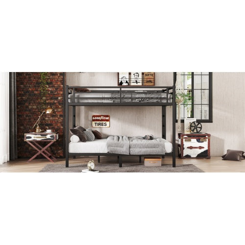 Metal Queen Over Queen Bunk Bed For Teens And Adults,Space Saving Noise Reduced No Box Spring Needed, Black