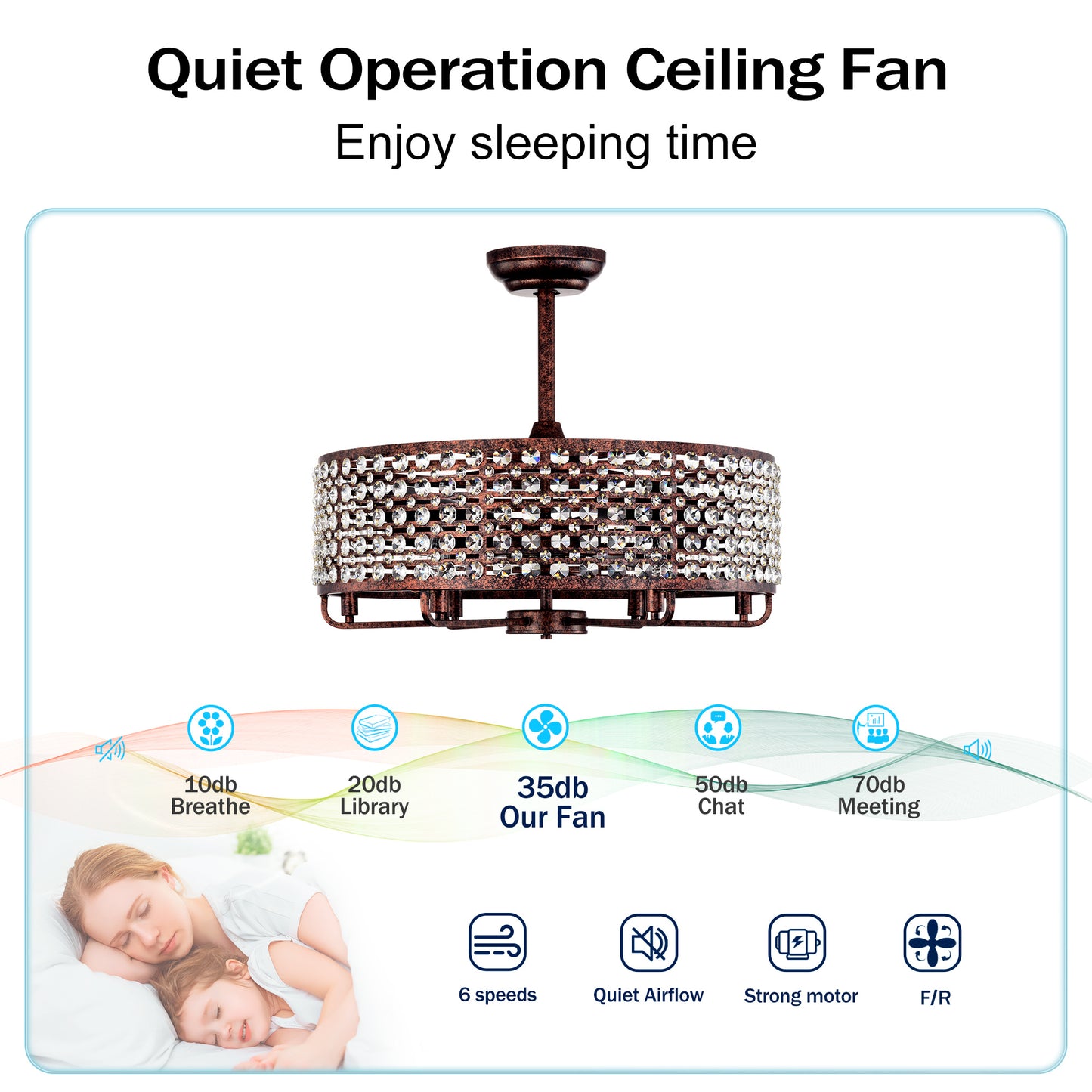 Dia 26.8 Inch Chandelier Ceiling Fan ,Crystal Shade Ceiling Fan With Remote Control,3 ABS Blade--4-light No Include Bulb