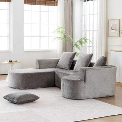 Modular Sectional Sofa With L-Shape Chaise,Cloud Sectional Modern Sleeper Couch With Deep Seat,Sponge Compression Sofas No Assembly Required Grey-Corduroy Fabric