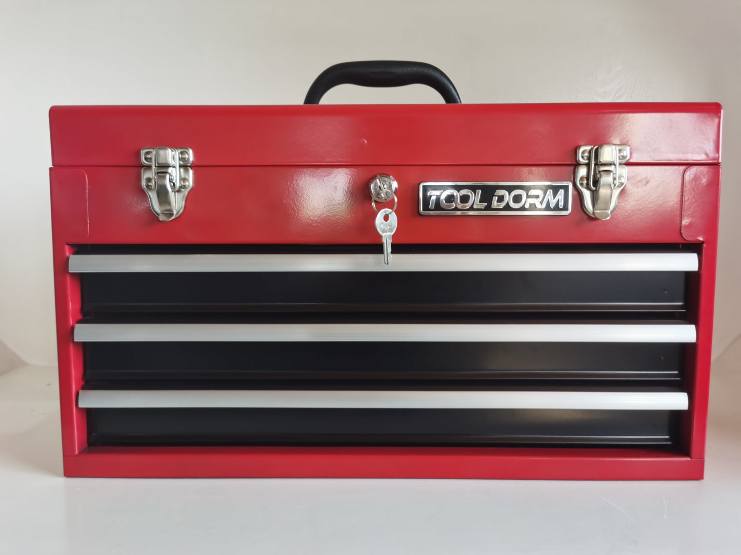 20.3inch Metal Tool Box With 2-4 Drawers Portable Steel Tool Chest With Metal Cylinder Lock And Latch Closure, Black And Red Two Color Powder Coating, Suitable For Garage, Warehouse