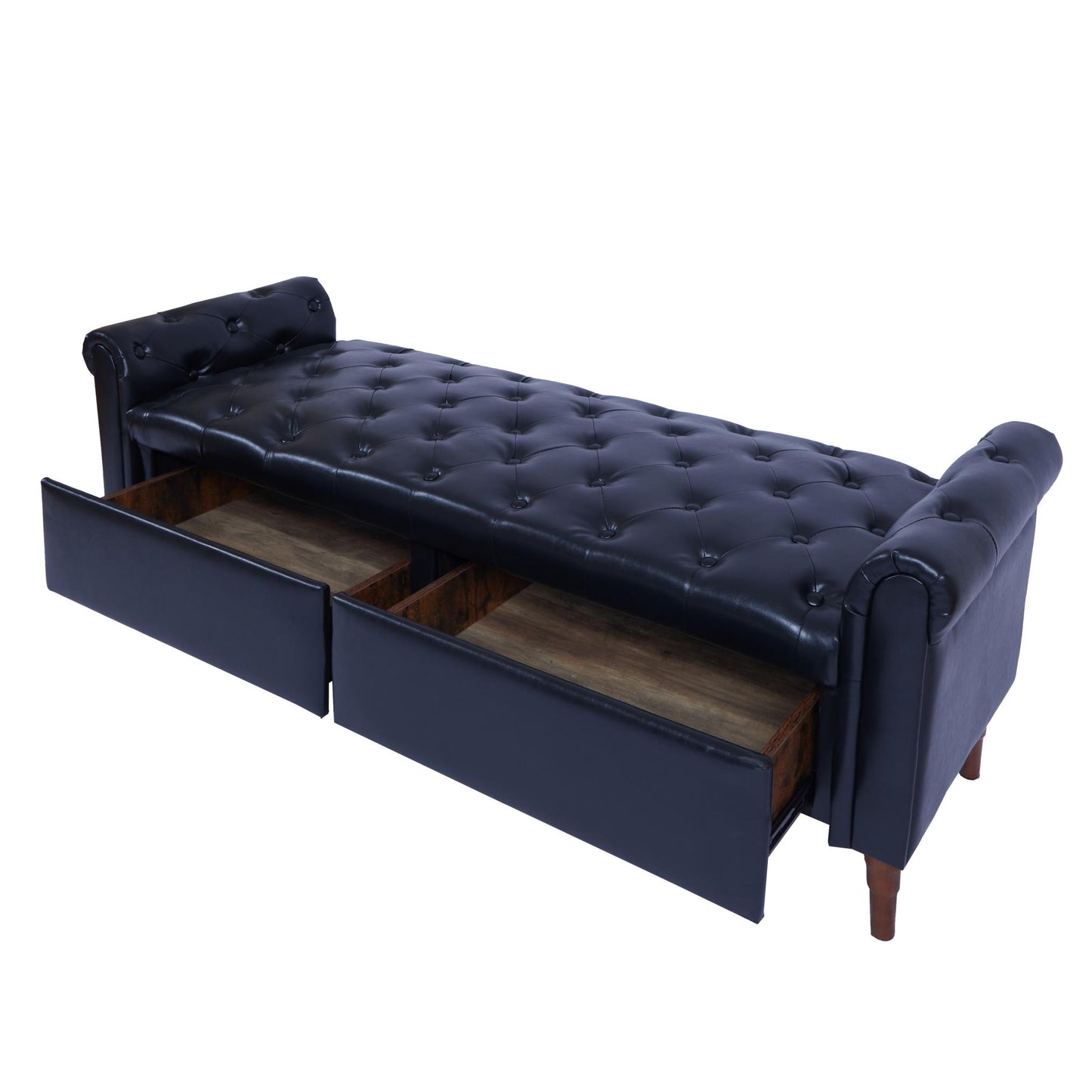 Storage PU Ottoman Bench with 2 Drawers for Bedroom End of Bed