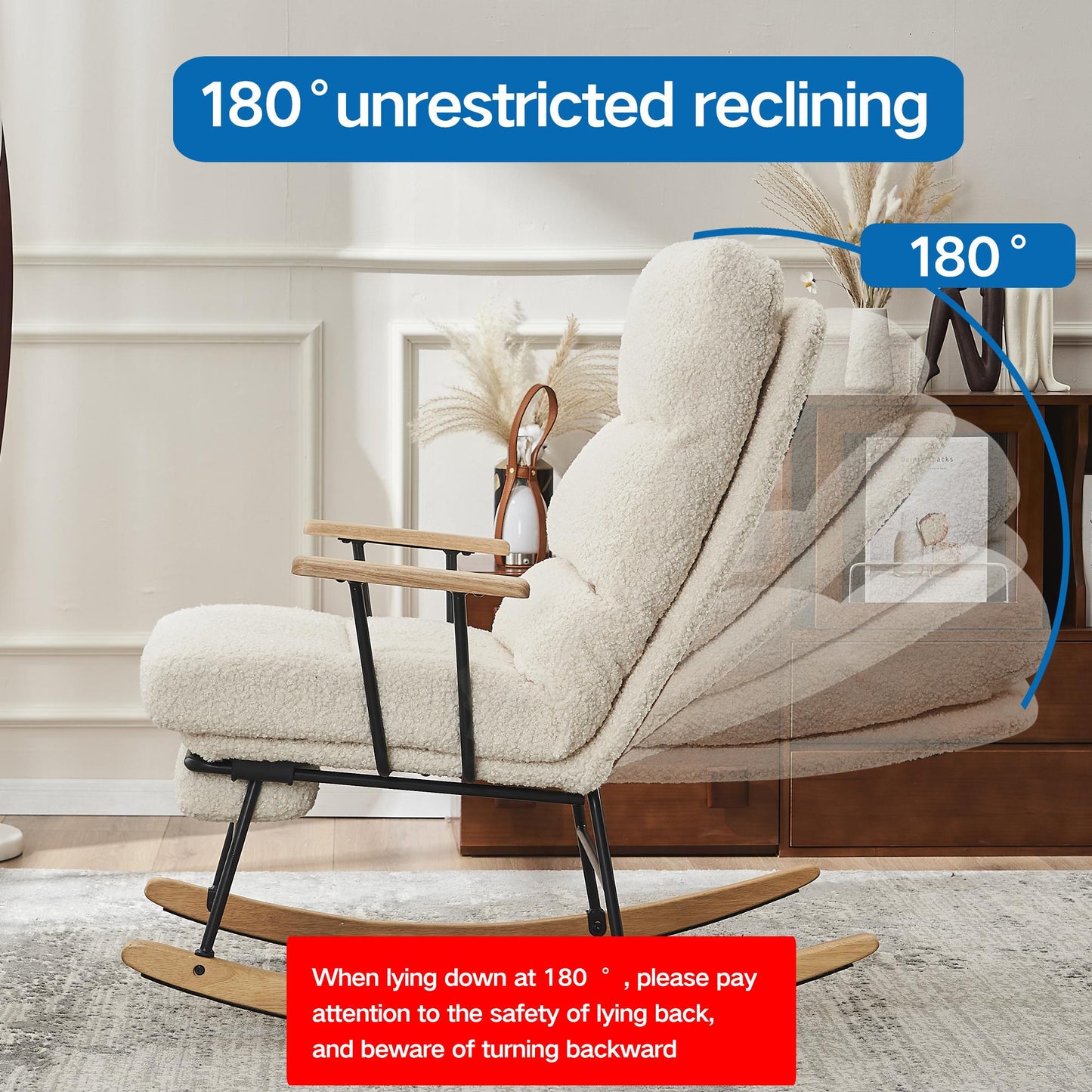 Modern Teddy Gliding Rocking Chair with High Back, Retractable Footrest, and Adjustable Back Angle for Nursery, Living Room, and Bedroom