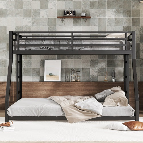 Metal Full XL Over Queen Bunk Bed For Teens And Adults, Noise Reduced No Box Spring Needed, Black