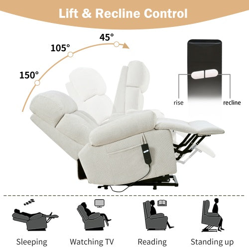 Recliner Chair For Elderly, Electric Fabric Recliner Chair For Seniors, Home Theater Seating,Reclining Sofa Chair With Remote Control,Side Pocket ,Spacious Seat  Light Gray