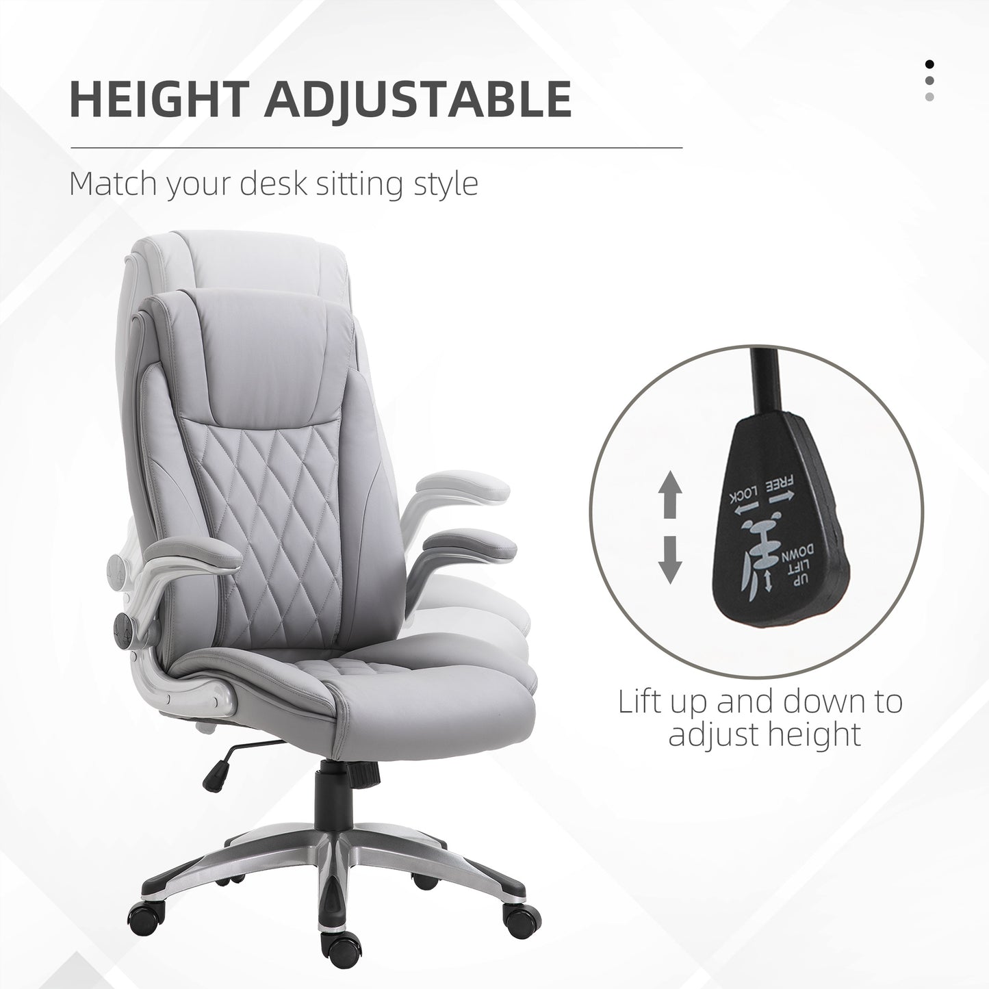 Vinsetto High Back Faux Leather Home Office Chair Rocker With Adjustable Armrest For Home Office, Gray