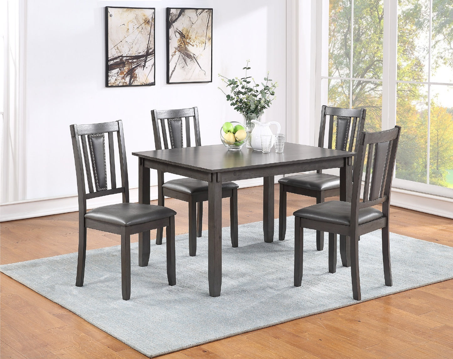Grey Finish Dinette 5pc Set Kitchen Breakfast Dining Table W Wooden Top Upholstered Cushion Chairs Dining Room Furniture