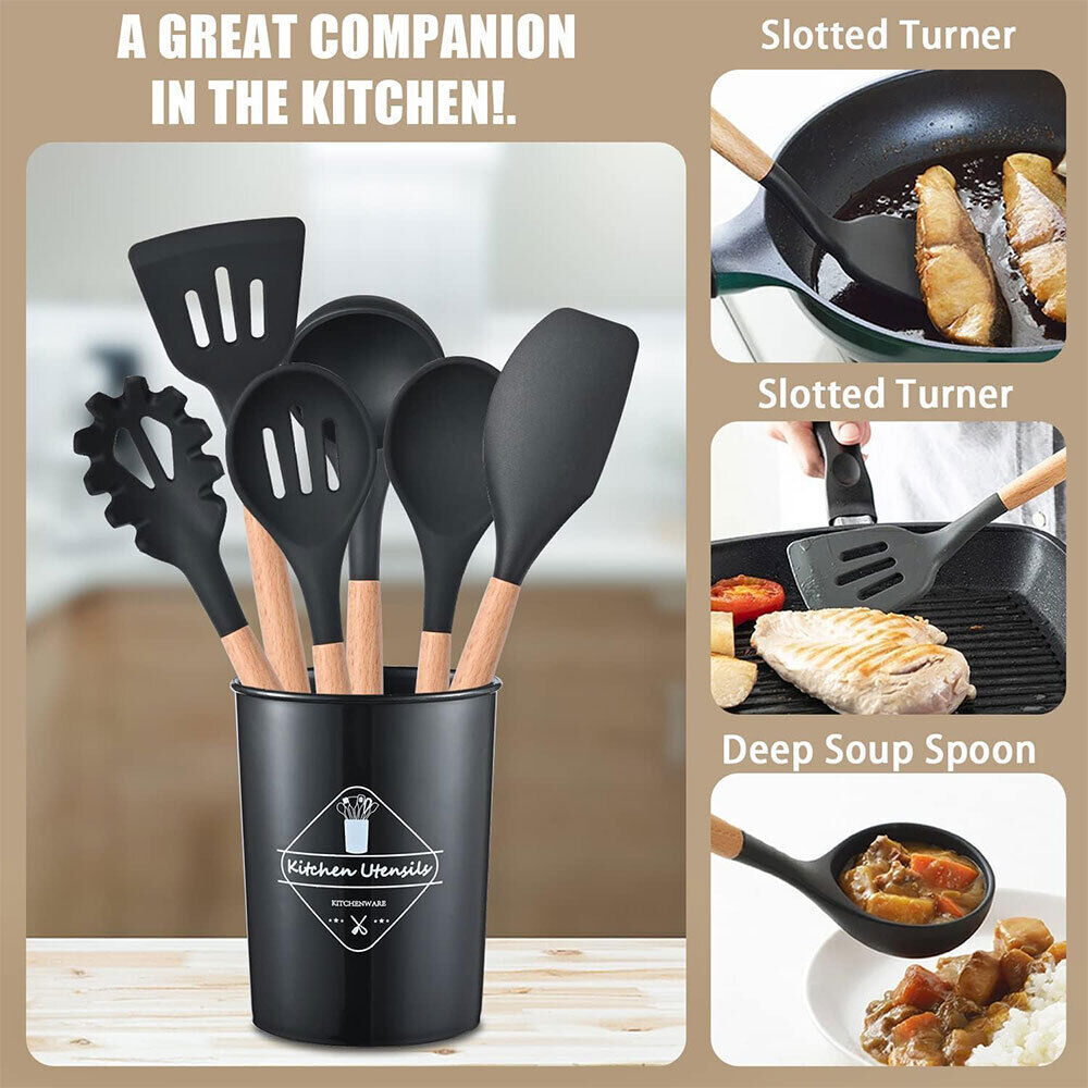 12Pcs Kitchen Utensils Set Silicone Cooking Nonstick Spatula Turner Spoon Tools