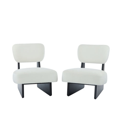 Set Of 2 Modern Beige Lounge Chair With Polyester Upholstery, Sturdy Black Wood Base, Minimalist Design, Stylish And Comfortable Accent Seating For Living Room, Bedroom, Or Office