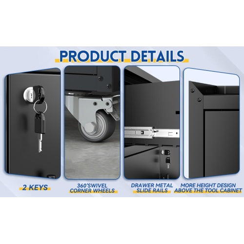 2 Door X 1 Drawer Tool Cabinets For Garage, Lockable Garage Storage Cabinet, Locking Metal Storage Cabinet With Wheels, Rolling Tool Chest, Assembly Required H35.4  W30.3xD18
